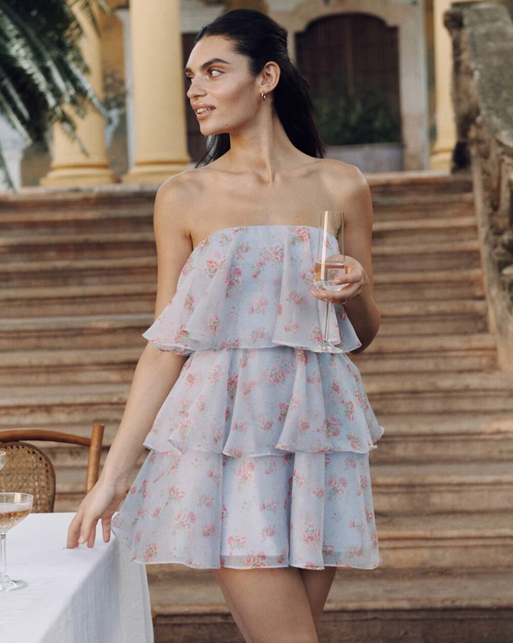 Abercrombie & Fitch Organza Floral Tiered Strapless Mini Dress Size Small NWT